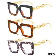 3pcs Oversized Vintage Reading Glasses, Chain Designed Temples, Comfortable Premium Quality Ladies Readers - Half-frame Leopard Print + Leopard Print + Light Bean Curd - View 12