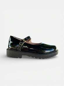 Mary Jane Children's Shoe With Tractor Sole, Doll-Style Girl's Shoe With Adjustable Buckle - Svart - Visa 3
