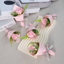 Buquê de mini rosas artificiais para o Dia dos Namorados, com pétalas de flores. Presente perfeito para o Dia das Mães, aniversários e casamentos. Flores artificiais para decoração de primavera, Dia dos Namorados, Dia das Mães e casamentos. - Rosa - Ver 4
