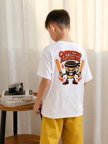 男童休闲印花圆领短袖T恤，夏季上衣 - 白色 - 查看 2