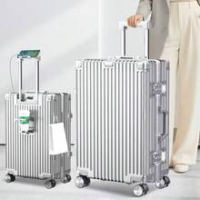 スーツケース キャリーケース 多機能すぎる 機内持ち込み ダイヤロック式 保護カバー付き カップホルダー付き usbポート付き 大型 アルミフレーム TSAロック 荷物フック 軽量 入学式 海外旅行出張 - シルバー - チェックする 11