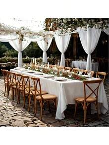 1pc Large Rectangular Pure White Satin Polyester Tablecloth, Suitable For Weddings, Parties And Banquets - Machine Washable And Hand Washable Reusable, Party Decoration Supplies, Suitable For Long Tables, Multi-Person Gatherings, Party Decoration Large Size Tablecloths Table Protector Tablecloths - White - View 4