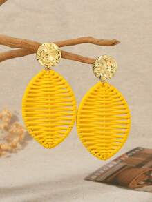 1 par de pendientes hechos a mano con hojas rojas tejidas, adecuados para atuendos diarios y de vacaciones de mujeres - Burdeos - Ver 3