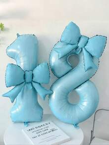 2pcs Blue Decorative Balloon Set, 40-Inch Blue 0-9 Number Foil Balloons, Blue Bow-Shaped Balloons For Birthday Party Decorations - Multicolor - View 4