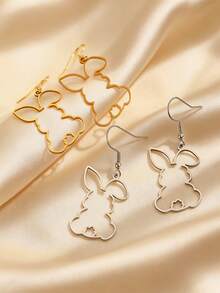 一对不锈钢不对称镂空兔耳耳环，简约休闲优雅百搭，高端礼品之选，适合女性日常、派对、活动佩戴。 - 彩色 - 查看 1