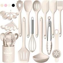 Umite Chef - Juego de utensilios de cocina de silicona 22 piezas resistentes al calor espátula cuchara batidor apto para lavaplatos utensilios de cocina antiadherentes caqui - Caqui - Ver 2