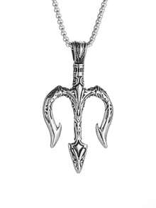 1件新款时尚复古海王星三叉戟吊坠水手鱼叉项链，护身符首饰礼物，男女皆宜 - 銀色 - 查看 8