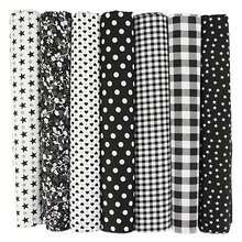7pcs Cotton Fabric DIY Patchwork Materials, Scrap Fabric Pack, Suitable For DIY Patchwork, Quilting, Patchwork Cushions, Etc. - Black - View 7