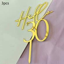 6个装 Hello18th 30 40 50 60 生日蛋糕装饰插牌 亚克力黑色 生日快乐蛋糕装饰配件 礼品 - 金色 - 查看 13
