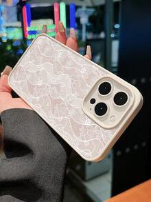 1pc Elegant Light Pink Lace Floral Pattern Phone Case, Beige Frame Transparent Back Cover Shockproof Protective Shell, Suitable For IPhone17/16/15/14/13/12/11/Pro/Pro Max/Plus, Perfect Gift For Family, Couples, Friends - Multicolor - View 6