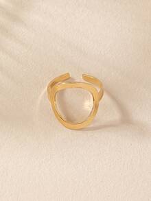 1 pieza Anillo abierto con forma de corazón geométrico minimalista, adecuado para uso diario de mujeres, Día de San Valentín, boda - Dorado - Ver 2
