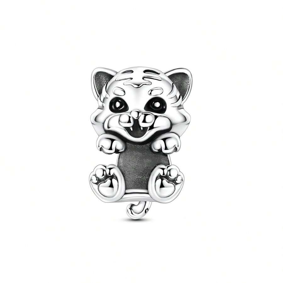1 pieza Colgante de cuentas con tigre abrazando plateado, adecuado para hacer pulseras, collares, joyería DIY, accesorio único y regalo diario - Plateado - Ver 1
