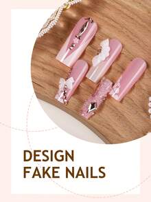 Y2K Floral Acrylic Nails 24Pcs Long Square Press On Nails, DIY Art Pink Fake Nails Set 3D, Decorated With Bows/Diamonds/Flowers, Suitable For Nail Salons, Girls And Women, Nail Supplies For Daily Wear And Holiday Party Decorative Gifts - Multicolor - View 3