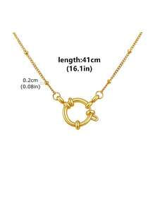 1pc Stainless Steel Waterproof Non-Fading Fashion Simple Spring Clasp Chain Necklace, Suitable For Women's Daily Wear - Side Chain Necklace - View 3