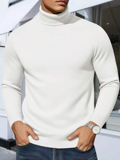 Men's Turtleneck Jumper Lightweight Knitted Plain Sweater Long Sleeve Thermal Midlayer Pullover
