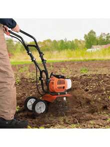 Tiller Cultivator, 43CC 2-Stroke Garden Cultivator, Tiller With 4 Steel Adjustable Front Tines For Lawn, Garden And Field Cultivation,Garden Tools, Gardening Tools For Garden - Orange - View 1