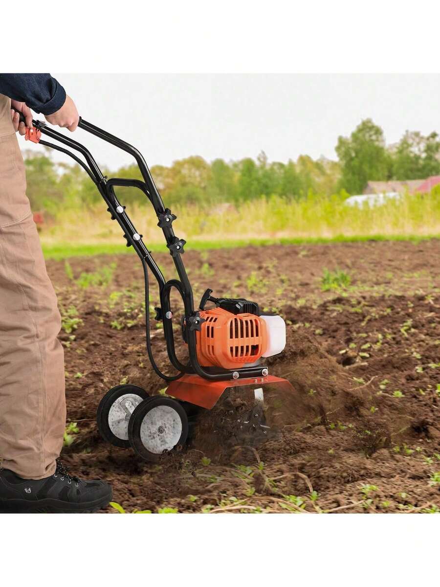 Tiller Cultivator, 43CC 2-Stroke Garden Cultivator, Tiller With 4 Steel Adjustable Front Tines For Lawn, Garden And Field Cultivation,Garden Tools, Gardening Tools For Garden - Orange - View 1