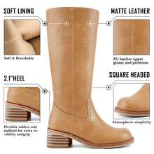 Women's Knee High Boots Chunky Block Heel Long Boots Square Toe Low Heel Boots For Women - 寬版栗色 - 查看 2