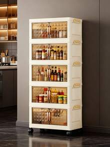 40/50/60cm Wide Foldable Storage Cabinet, 3-5 Tier Double Door Plastic Storage Organizer With Wheels, Toy, Snack, Clothes Storage Rack For Living Room, Home Dust-Proof Shelf, Kitchen Storage Rack, Containers, Oil Bottle, Spice Rack, Refrigerator Organizer, Kitchen Accessories, Draining Rack, Kitchen Cabinet, Home Supplies, Food Container - 彩色 - 查看 9