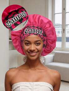 1 pieza Gorro de dormir de satén básico, 12 patrones de zodíaco, impresión personalizada, gorro de dormir con elástico ancho, esencial para volver a la escuela, viajes y vacaciones, accesorio para el cabello de mujer (impresión aleatoria) - Púrpura-SM15-Constelación-1 pieza - Ver 7