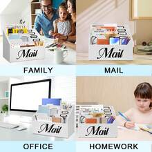 Rustic Mail Organizer For Desk, Mail Holder File Organizer Wall Mount, Office Accessories Mail Organizer Countertop With Removable Partitions, Desk Organizer For File Paper Folder - White - View 3