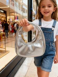 儿童时尚新月形手提包，女孩休闲单肩包，零钱包，口红盒，柔软个性化包包，节日礼物，金色，银色，白色，黑色，粉色，可爱钱包 - 彩色 - 查看 9