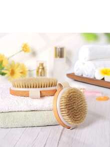 10.5x10.5cm Round Natural Wooden Dry Brushing Body Brush For Lymphatic Drainage And Cellulite Reduction, Exfoliating Bath Cleansing - Brown - View 5