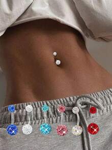 Anillo de piercing de ombligo de plata de ley 925 con bola de diamante de moda - uña del ombligo - Ver 1