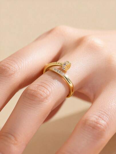 Elegant Double-Layer Ring Adorned With Cubic Zirconia