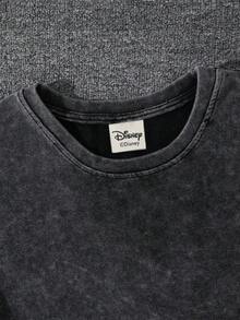 Disney 复古水洗男士迪士尼圆领短袖T恤，印有米奇图案，适合夏季穿着 - 黑色 - 查看 3