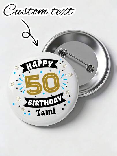 Crachá Personalizado com Nome e Data de Aniversário - Alfinete Personalizado com Número e Ano, Etiqueta com Nome, Alfinete Redondo para Acessório de Roupa de Aniversário, Presente Utilizável o Ano Todo (Sem Revestimento) - Estilo Celebração de Aniversário