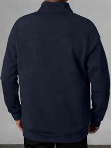 1件男士宽松半拉链领轻薄纯色卫衣 - 藏蓝色 - 查看 2