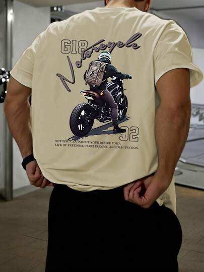 男士新款休闲运动T恤，印有G18背包客骑行图案，适合郊游、朋友聚会、户外旅行、日常休闲穿着，轻便透气，适合运动、健身、徒步、钓鱼等各种场合，是一款舒适的多功能短袖T恤。