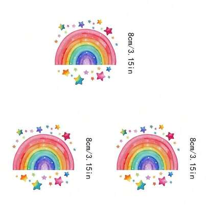 1/2/3pcs Colorful Rainbow Pattern Heat Transfer Stickers, Suitable For DIY T-Shirts, Jeans, Hoodies, Bags, Pillows (Mixed Colors), Holiday Crafts, Durable Decorative Stickers, Clothing Embellishment, Party Decoration