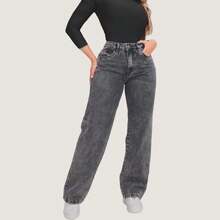 Set Of 3 Women's Wide Leg Jeans, Graphite Gray, High Waist, Casual, Elegant, Boho Style, With Pockets, Button And Zipper, All Seasons - Than chì - Đen - Xanh đậm - Xem 5