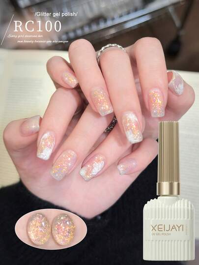  XEIJAYI 1Pc 15ml Glitter Gel Nail Polish - Long-Lasting Shine, High Saturated Gloss Firm And Long-Lasting Nail Art Gel For Salon Nail DIY Women's Gifts