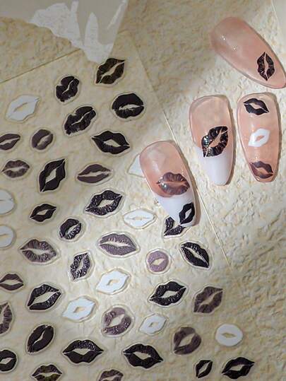 1pc Black/White Lips 3D Nail Stickers Hot Girl Sexy Lip Designs Self-Adhesive Decals Nail Art Decoration Tips Manicure Sliders Nail Supplies