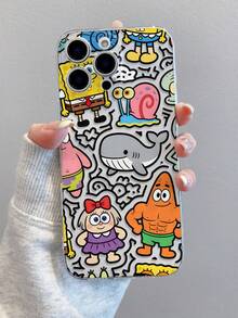 1pc Creative Bow Girl, Spongebob, Striped Dolphin Painted Pattern Shockproof Transparent Phone Case, Suitable Compatible With Samsung/ 11/12/12 Pro Max/14 Pro Max/15/15 Pro/16/16 Pro Max/17 And Other Models - Multicolor - View 4