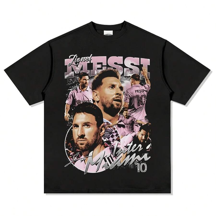 2026 New LionelS MessiS Printed Pure Cotton Y2K T-Shirt Summer Sports Fashion Casual Short Sleeved Shi - 黑色 - 查看 1
