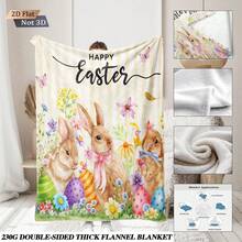 1pc Cute Easter Bunny Print Flannel Blanket, Soft Fleece Blanket For Sofa, Bedroom, Study, Dorm, Office Bed, Camping, Versatile Gift, Suitable For All Seasons, Great Gift For Girls, Boys, And Room Decor - 3128+230MT - View 3