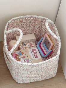 1Pc Floral Print Quilted Storage Basket Laundry Basket Large Capacity Portable Storage Bag Foldable Snack Basket With Handle For Women And Girls Cosmetic Storage Basket Toy Storage Basket Skincare Storage Basket Women Makeup Storage Multifunctional Storage Basket Cosmetic Organizer Home Decor Livingroom Bedroom Decor Bathroom Decor Closet Organization And Storage Clothes Organizer - 彩色 - 查看 10