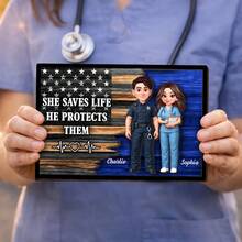 Custom Hero Couple Thin Blue Line Nation Flag,Personalized Plaque,Heartfelt Gift For Him, For Her, & Nurse Acrylic Plaque Couple Gift,Valentine's Day Gift For First Responders: Custom Name Acrylic Stand. - C-heroic Couple Commemorative Plaque - View 8