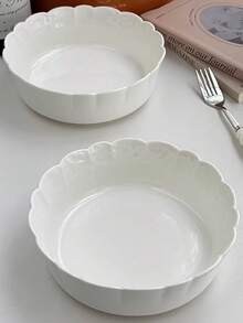 1Pc Minimalist Creative White Ceramic Bowl -6-Inch Pure White Lace Bowl For Oatmeal, Salad, Pasta, Dessert - Multicolor - View 10