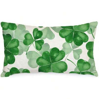 1个圣帕特里克节枕套，尺寸12x20英寸，三叶草装饰，农舍风格，节日春季枕套，家居沙发装饰，单面图案，不含枕芯