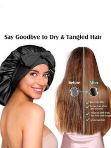 1件装女士春夏仿丝双层弹力缎带睡帽，高品质缎面蝴蝶结宽檐头巾帽，美容护发，双面可用，直径36厘米 - 彩色 - 查看 8