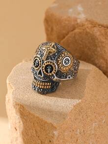 1 chiếc nhẫn thép không gỉ mạ vàng 18K hình thánh giá chạm khắc kiểu retro, đầu lâu, trang sức phong cách punk dành cho nam giới, quà tặng dự tiệc. - Nhiều màu - Xem 2