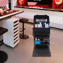RibasuBB 2-In-1 Cosmetic Trolley, Large Capacity Makeup Case With Drawers & Pull-Out Trays, Waterproof Nylon, Travel-Friendly With Wheels & Adjustable Shoulder Strap - Black - View 10