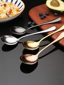 1pc Stainless Steel Thick Serving Spoon, Long Handle Soup Ladle With Holes For Home Use - Multicolor - View 6
