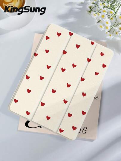 Kingsung Simple Heart Pattern Tablet Protective Case,Compatible With 9.7/10.2/10.5/10.9/12.9/Pro 11, 10th Gen,Compatible With Samsung Galaxy Tab S6 Lite 10.4 Inch,Compatible With Kindle Paperwhite 12th Gen 2024,Kindle (11th Generation) 2022 Release,Kobo Clara Colour,Soft Anti-Fall Protection,Smart Stand/Automatic Wake Up/Sleep