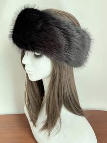 1 件优雅纯色涤纶仿皮草装饰保暖防风帽，马尾辫孔，厚耳保护蒙古保暖渔夫帽，秋冬 - 無頂帽 - 查看 15